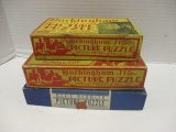Three Vintage Scroll Cut Jig Picture Puzzles in Original Boxes