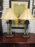 Pair of Bronzed Neo Classical Style Pull Chain Lamps