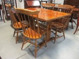 Hitchcock Trestle Table and Four Spindle Back Side Chairs