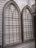 Pair of Distressed Cathedral Top Architectural Panels