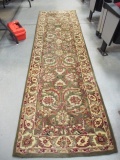 Green/Burgundy/Ivory Floral Design Wool Runner