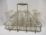 Vintage Milk Bottle Carrier with Eight Quart Milk Bottles