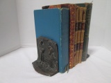 6 Vintage Books and Pair of Antique Bronze Bookends