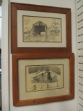 2  Cantey C DuBose Prints in Rustic Wood Frames - Signed