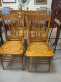 4 Antique Carved Wood & Cane Seat Dining Chairs