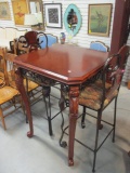 Wood and Metal Pub Table and 2 High Top Chairs