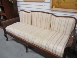 Vintage Upholstered Wood and Cane Settee Sofa