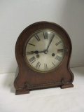 Vintage Carved Wood Mantel Clock with Pendulum & Key