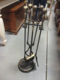 Vintage Metal and Brass Fireplace Tool Set
