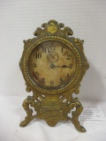 Late 1800s Waterbury Clock Co. Ornate Brass Table Clock