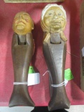 Two Antique Hand Carved Man and Woman Nut Crackers