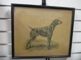 Framed Vintage Black Pointer Hunting Dog Lithograph