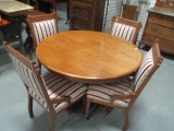 Oak Center Pedestal Table and Four Victorian Side Chairs