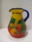 Large Colorful Painted Glass Pitcher