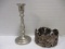 Baldwin Brushed Pewter Candlestick and Silverplate and Stone Candle Holder