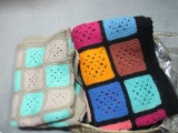 2 Vintage Handmade Afghan Knit Blankets