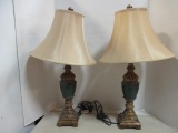 Pair of Ornate Table Lamps with Silk Shades