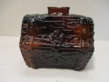 Vintage Anchor Hocking Amber Glass Treasure Chest Bank