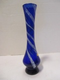 Vintage Echt Handarbeit Blue and White Glass Vase