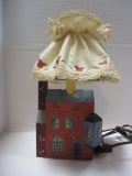 Vintage Signed Handmade Brick and Wood Folk Art Lamp