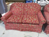 Traditional Red Upholstered Roll Arm Loveseat