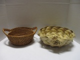 Woven Palm Leaves Basket and Rattan Handled Basket