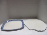 Signed Stoneware Pottery Shell Platter and Marble Shell Trivet