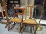 2 Vintage Wood and Cane Seat Rocking Chairs