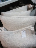 Pottery Barn Belgina Flax Linen Floral Stitch King Quilt and 3 Large Pillows