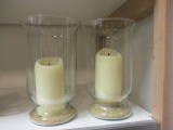 Pair of Clear Glass Hurricane Vase Candle Holders with Candles