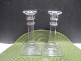 Pair of Retro Glass Column Candle Holders