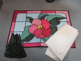 Oval Damask Tablecloth, Christmas Cloth Napkins, and Quilted Panel