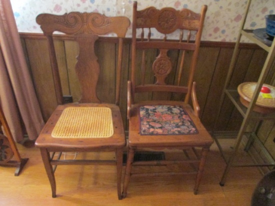 Two Antique Oak Victorian Side Chairs