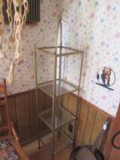 Painted Gold Wrought Iron Etagere with Glass Shelves
