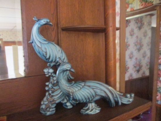 Pair of Midcentury Hand Crafted Ceramic Peacocks
