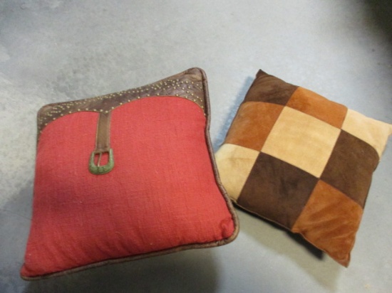 Suede Patchwork and Western Belt Buckle Throw Pillows
