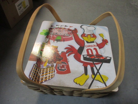 Go Gamecocks Picnic Basket Signed by Becky Denny.  Very Good Condition.