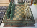 Vintage Aztec vs. Spanish Conquistador Carved Chess Set
