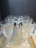 Set of 8 Raised Embossed  Fruit Glasses.  France on Bottom