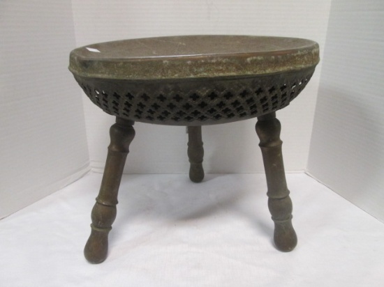 Antique Embossed Pierced Brass Foot Warming Stool