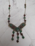 Sterling Silver Necklace with Green and Red Stones