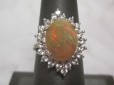 Sterling Silver Fiery Opal and CZ Ring