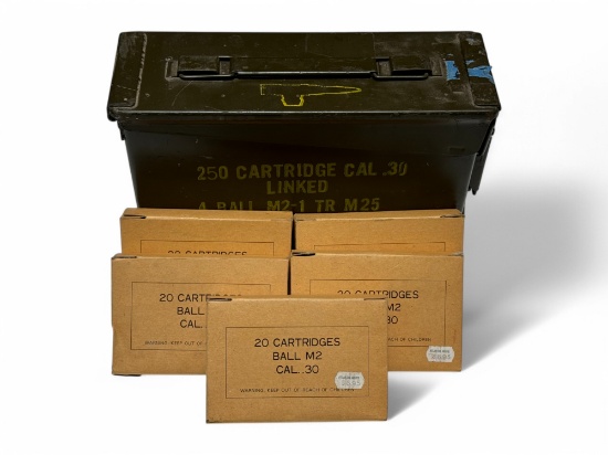 NIB 98rds. of .30-06 SPRG. 150gr. FMJ BALL M2 PMC Ammunition in Metal Can