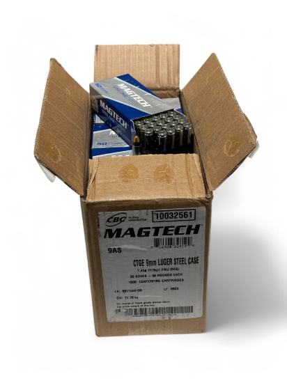 NIB 1000rds. of 9mm LUGER 115gr. FMJ Steel Case MAGTECH Ammunition