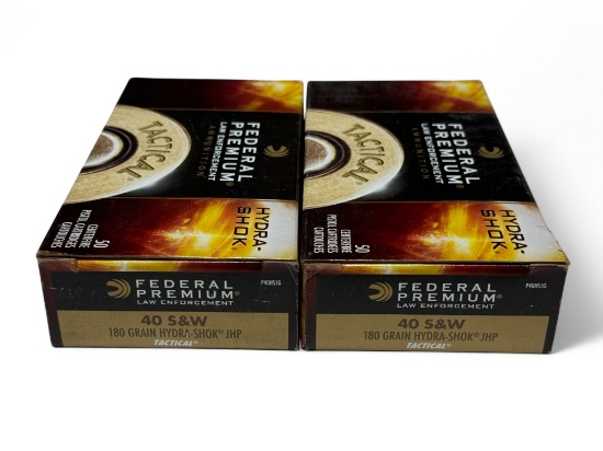 NIB 100rds. of .40 S&W 180gr. Hydra-Shok JHP Federal LE Tactical Ammunition