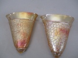 2 Jeanette Mairgold Carnival Glass Fan Shaped Wall Pockets 5 1/2