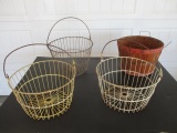 3 Vintage Egg Gathering Baskets & 1 Vintage Wooden Basket