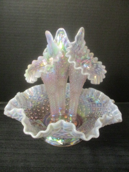 Vintage Fenton Lilac Opalescent 3-Horn Epergne