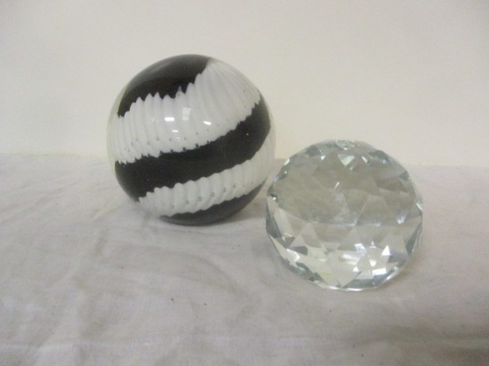 2 MCM Art Glass Round Paperweights