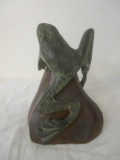 Bronzed Frog on Base Sculpture